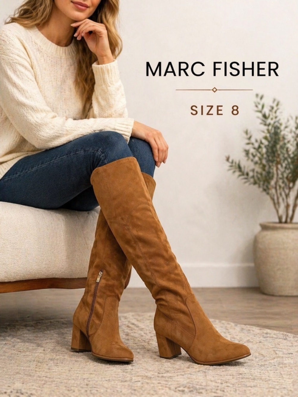 MARC FISHER Elegant Tan Knee-High Women's brown Boots/size 8